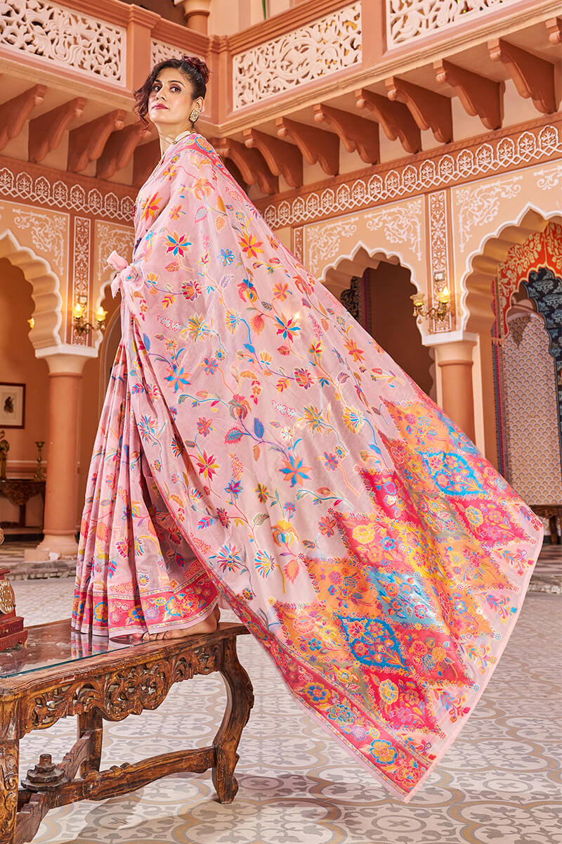 Delightful Baby Pink Linen Silk Saree With Prettiest Blouse Piece - Image 3