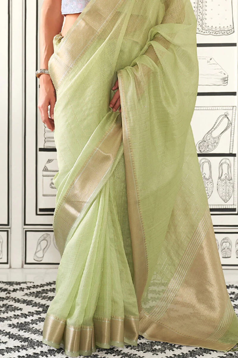 Delightful Pista Soft Silk Saree With Jazzy Blouse Piece - Image 3