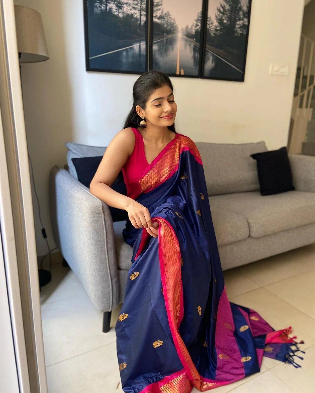 Demanding Blue Soft Banarasi Silk Saree With Intricate Blouse Piece - Image 3