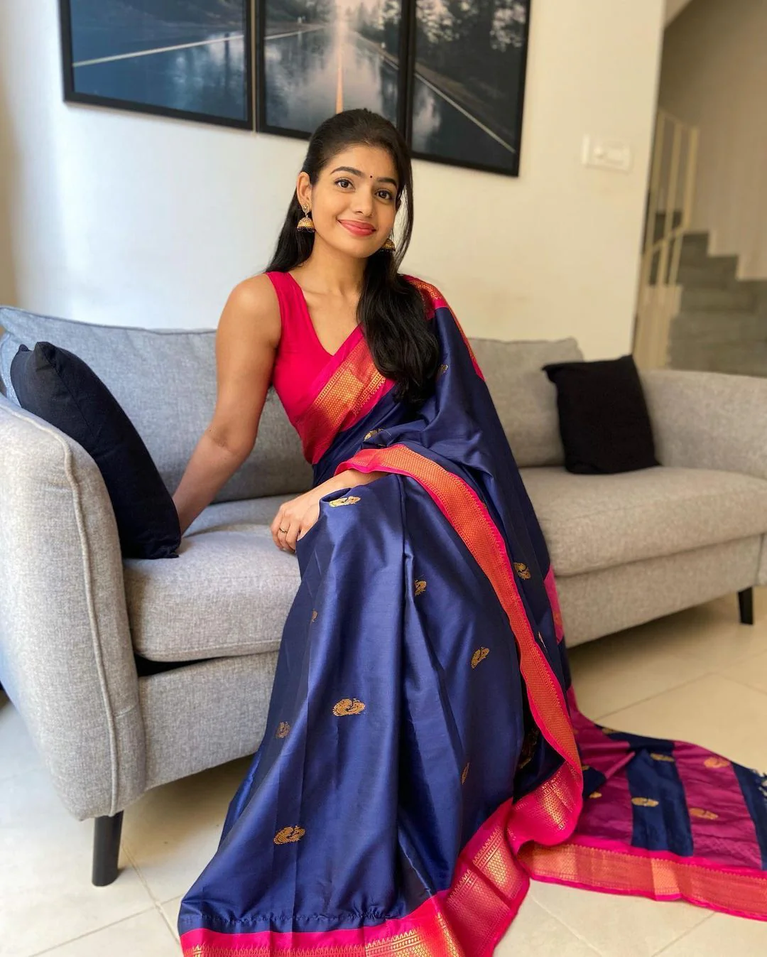 Demanding Blue Soft Banarasi Silk Saree With Intricate Blouse Piece - Image 8