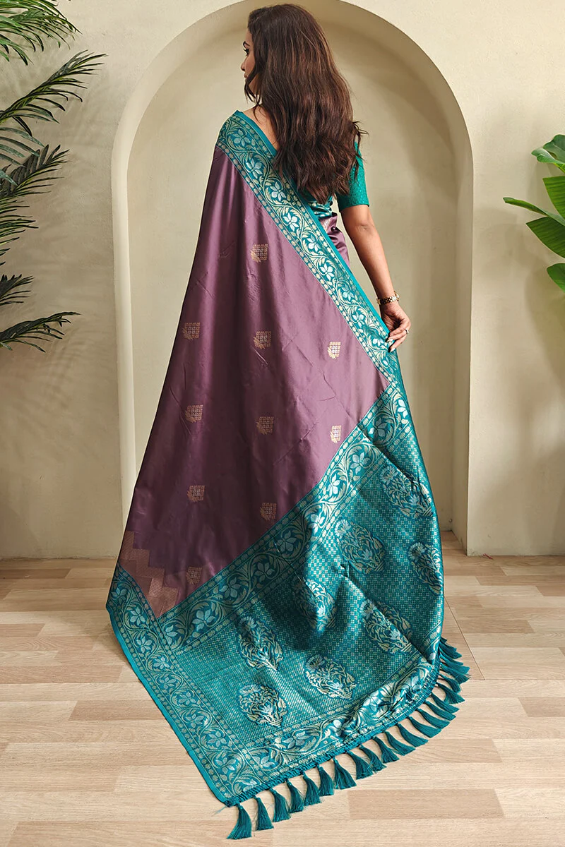 Demanding Brown Soft Banarasi Silk Saree With Glowing Blouse Piece - Image 3