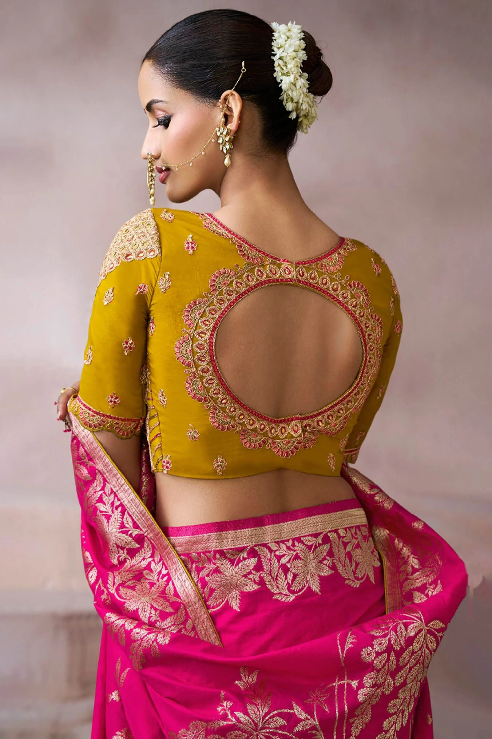 Demanding Dark Pink Banarasi Satin Silk Saree With Aplomb Blouse - Image 3