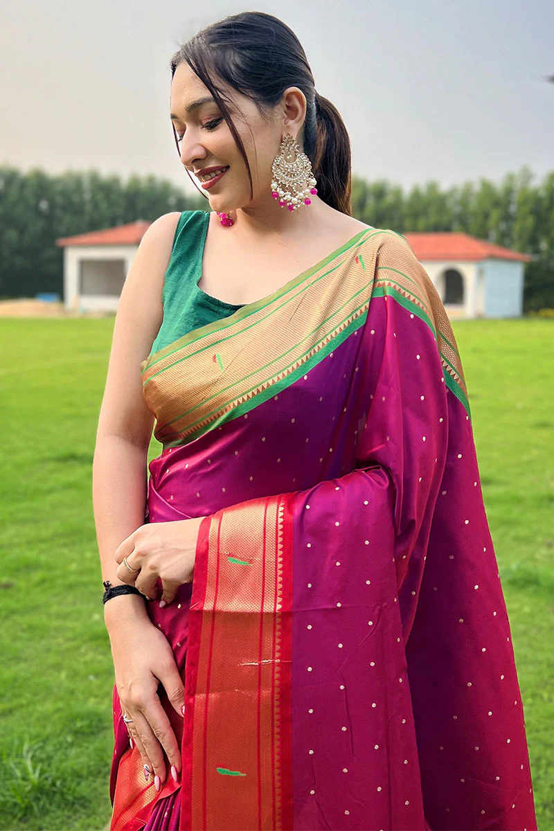 Demanding Dark Pink Paithani Silk Saree With Surpassing Blouse Piece - Image 2