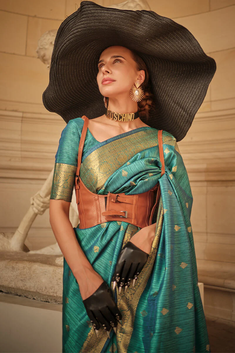 Demanding Rama Soft Banarasi Silk Saree With Ethereal Blouse Piece - Image 2