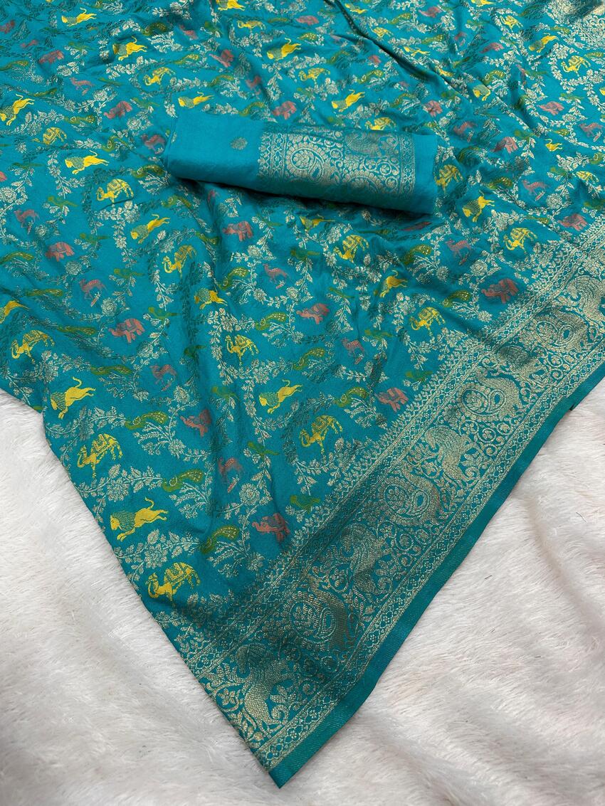 Demanding Sea Green Soft Banarasi Silk Saree With Radiant Blouse Piece - Image 3