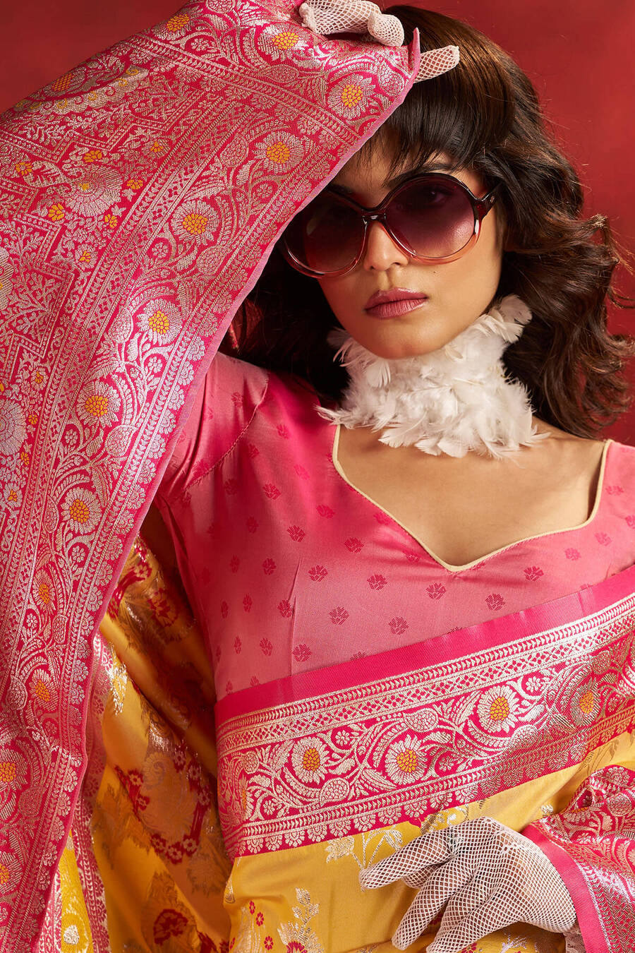 Demanding Yellow Pure Zari Weaving Banarasi Silk Saree With Girlish Blouse Piece - Image 4