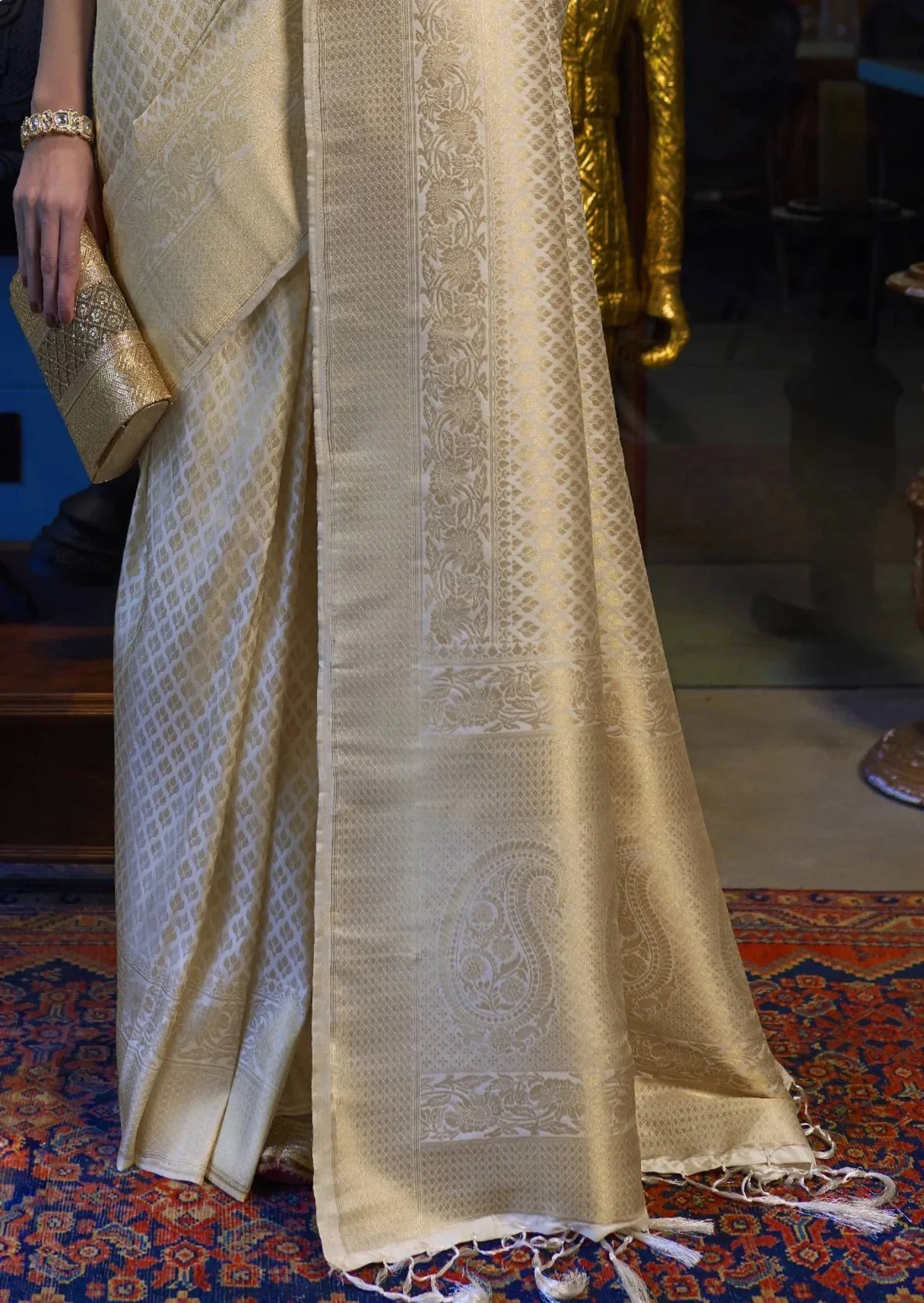 Demesne Beige Kanjivaram Silk Saree With Demure Blouse Piece - Image 3