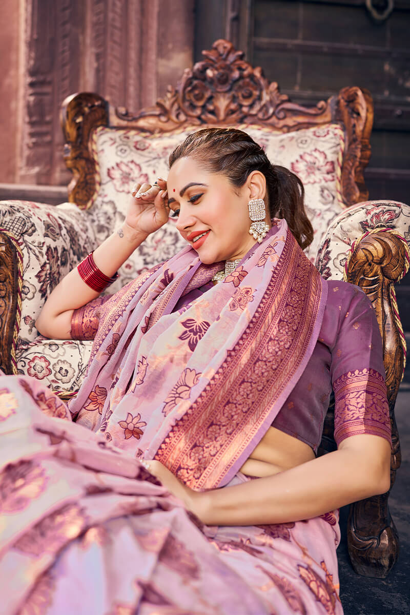 Demesne Lavender Organza Silk Saree With Lassitude Blouse Piece - Image 2