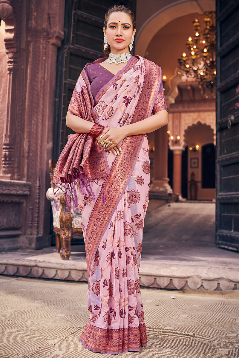 Demesne Lavender Organza Silk Saree With Lassitude Blouse Piece - Image 4