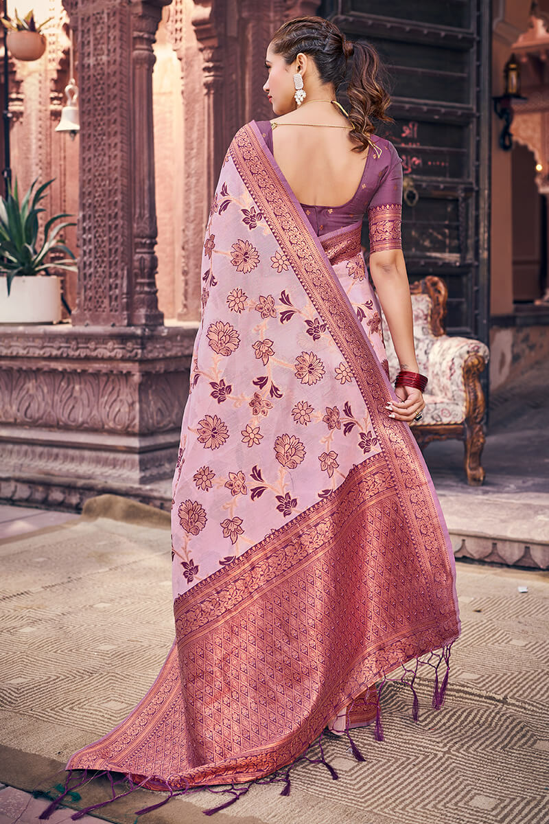 Demesne Lavender Organza Silk Saree With Lassitude Blouse Piece - Image 6