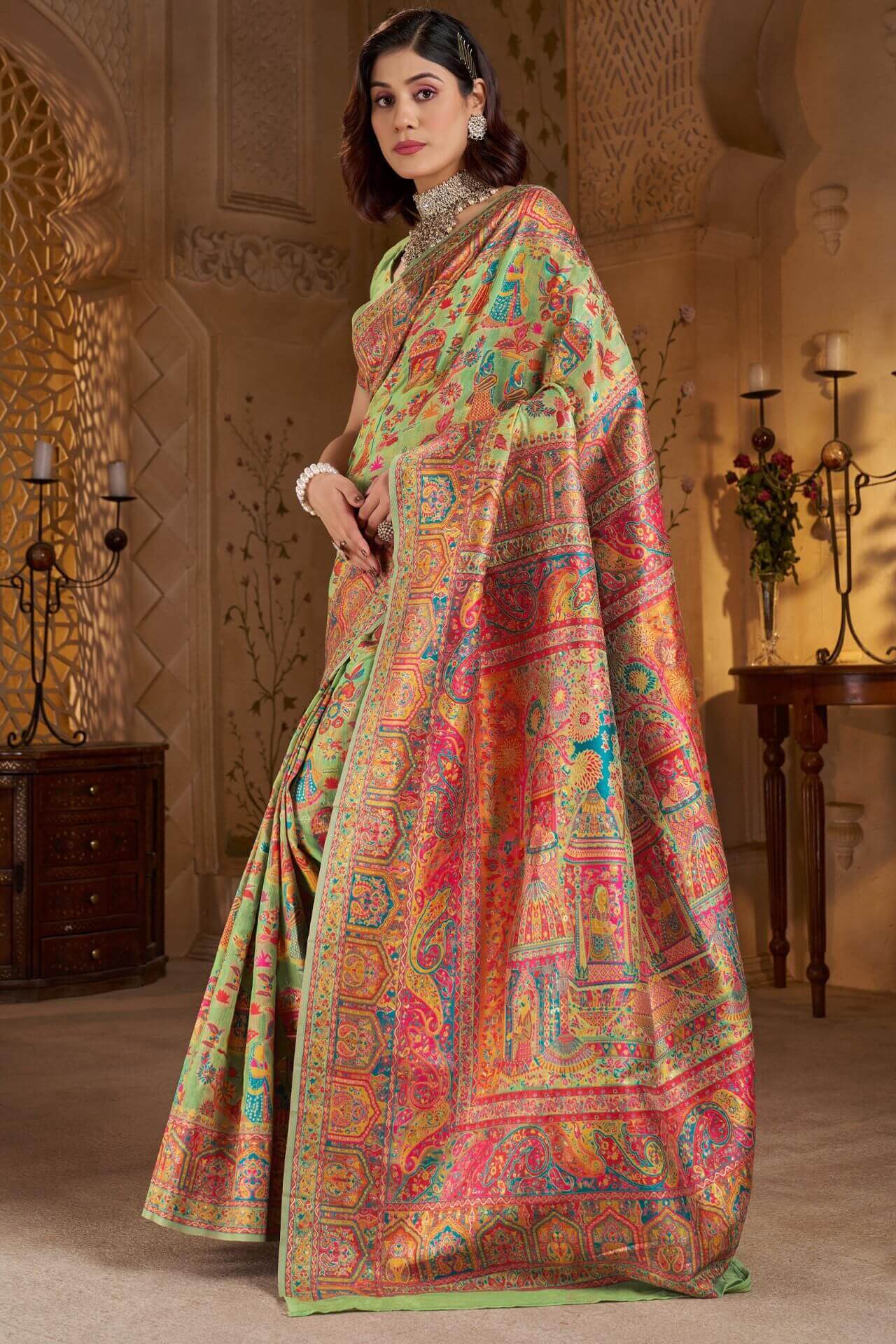 Demesne Pista Pashmina Saree With Classy Blouse Piece - Image 4