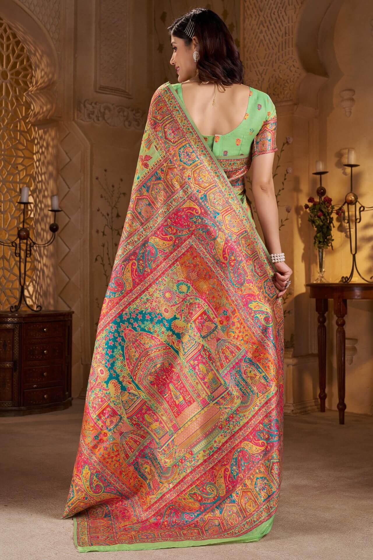 Demesne Pista Pashmina Saree With Classy Blouse Piece - Image 5
