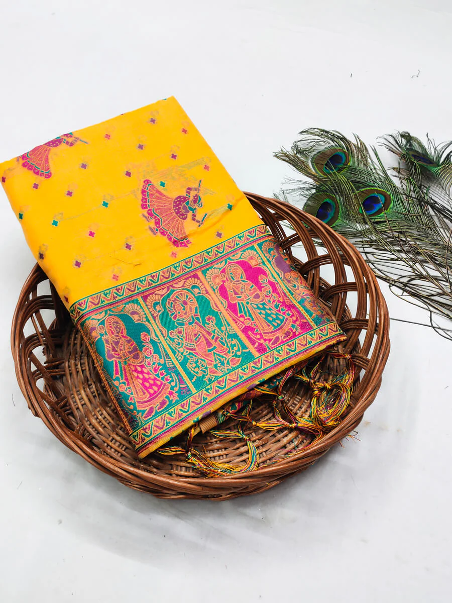 Demesne Yellow Pashmina Saree With Prodigal Blouse Piece - Image 2