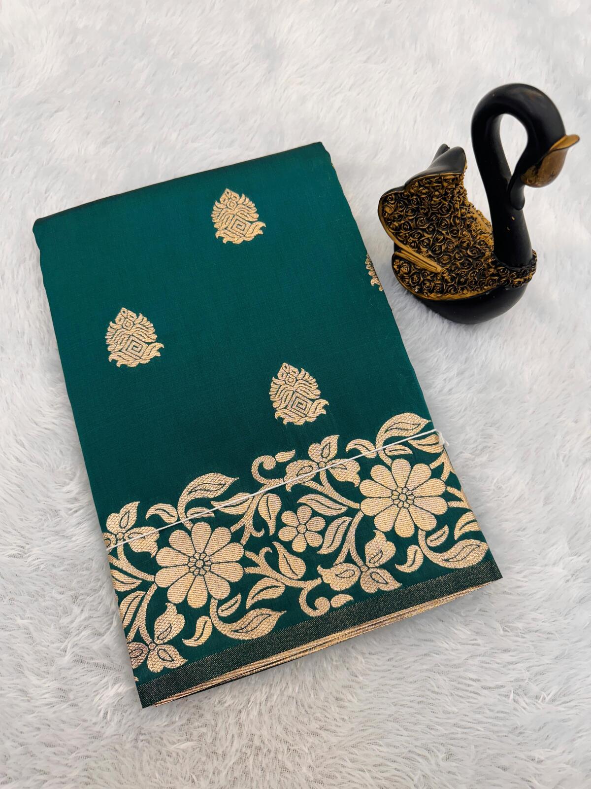 Demure Rama Soft Banarasi Silk Saree With Elegant Blouse Piece - Image 2