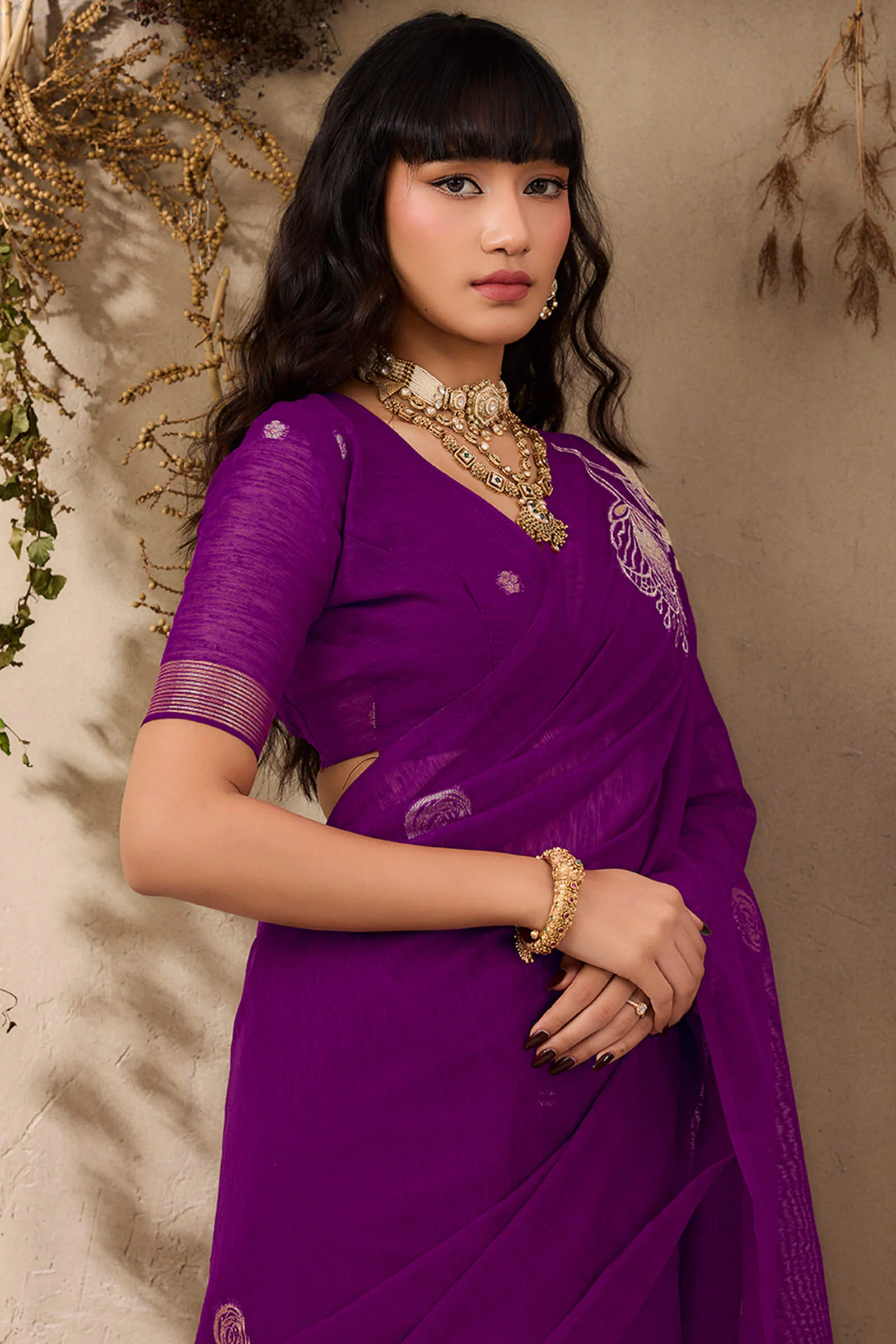 Denouement Purple Cotton Silk Saree With Mesmeric Blouse Piece - Image 2