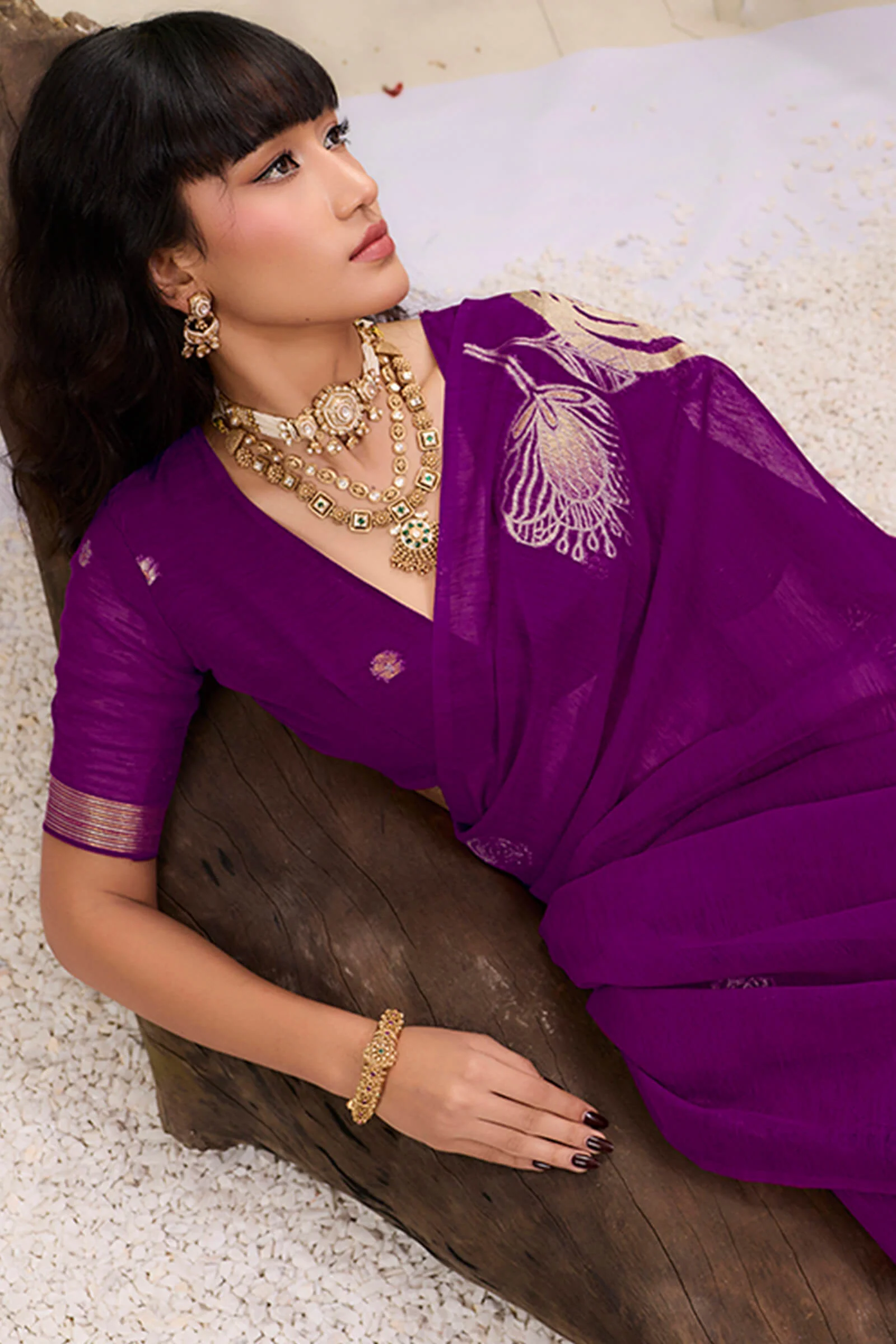 Denouement Purple Cotton Silk Saree With Mesmeric Blouse Piece - Image 3