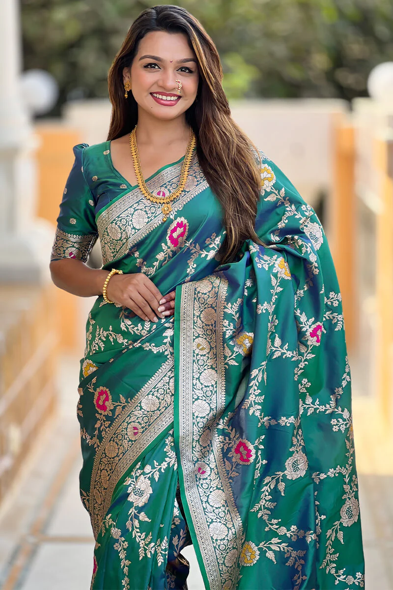 Denouement Rama Soft Banarasi Silk Saree With Fragrant Blouse Piece - Image 2