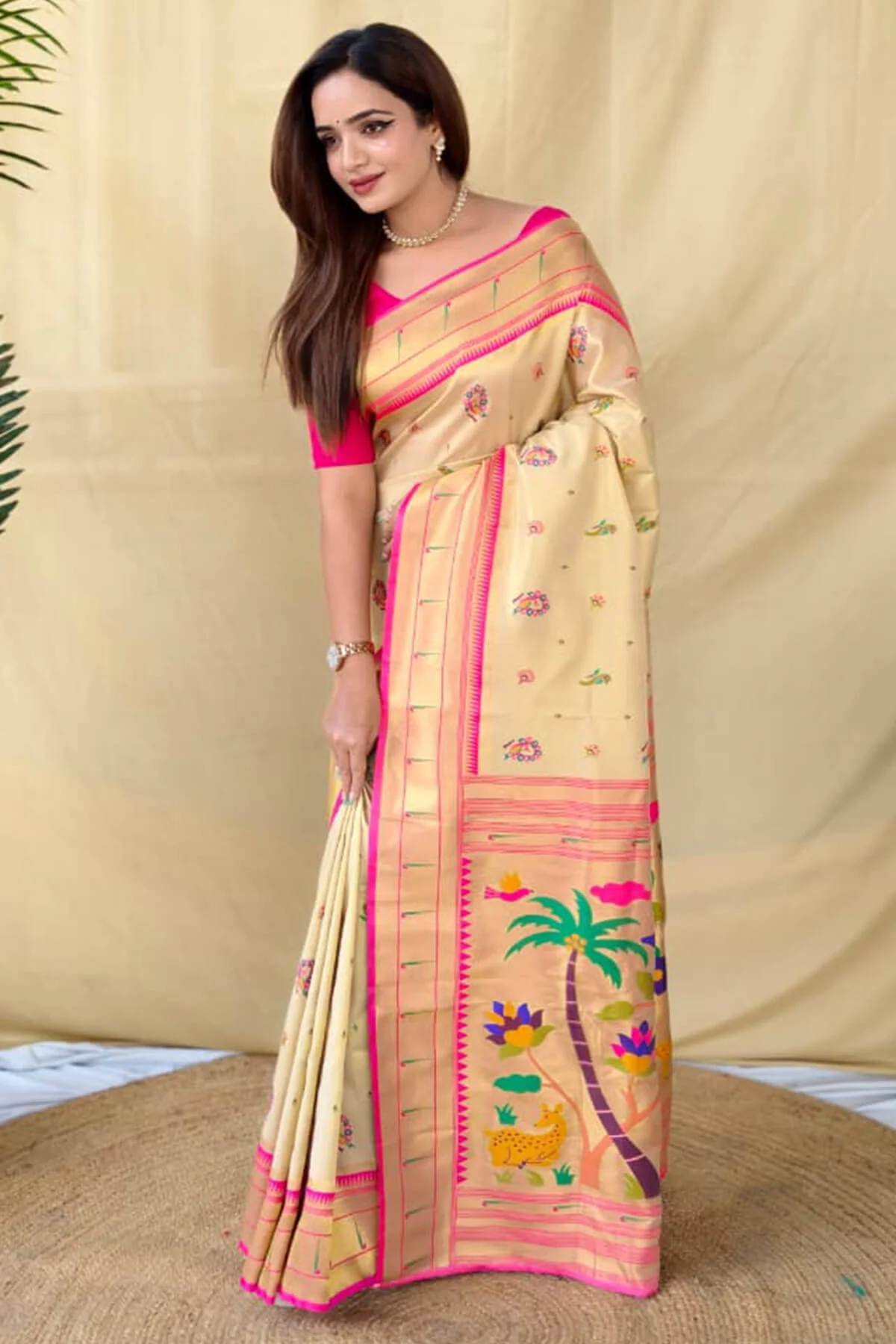 Deserving Beige Tissue Silk Paithani Saree With Ebullience Blouse Piece - Image 3