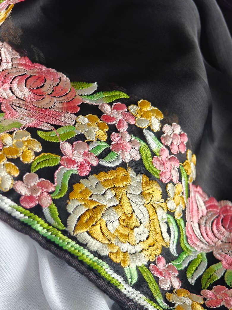 Deserving Black Embroidery Work Chiffon Silk Saree With Adoring Blouse Piece - Image 2