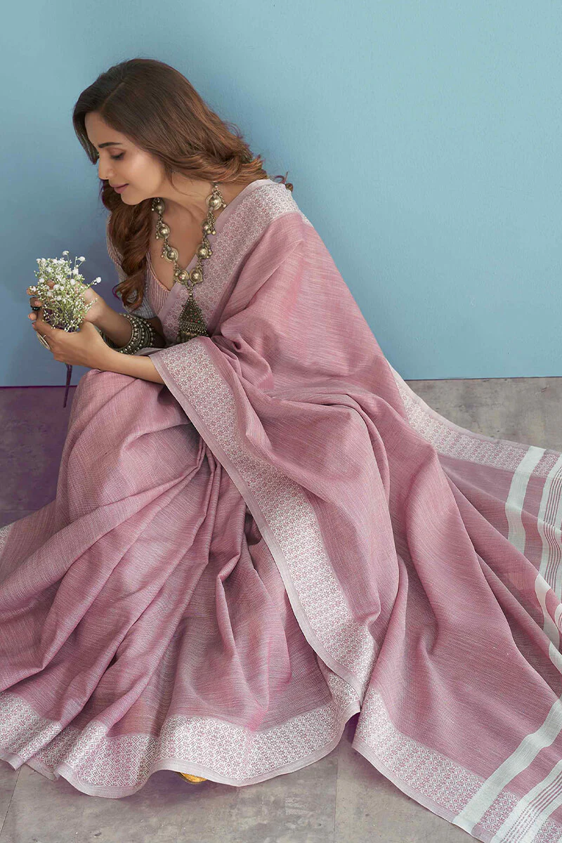 Deserving Lavender Lucknowi Silk Saree With Blooming Blouse Piece - Image 4