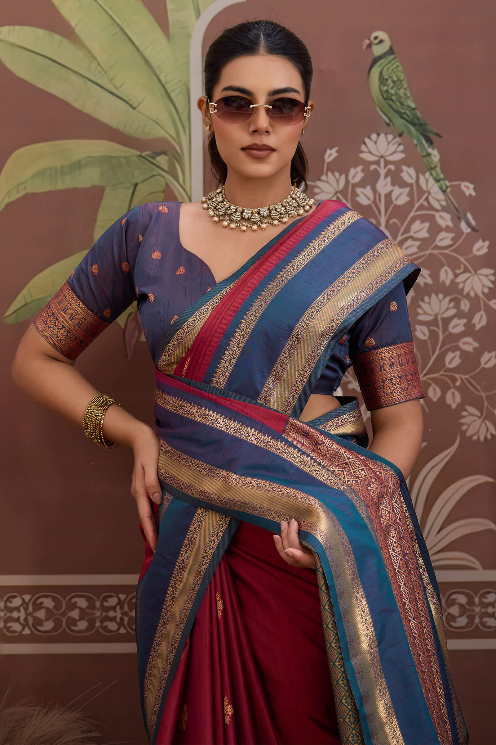 Deserving Maroon Banarasi Tussar Silk Saree With Beleaguer Blouse Piece - Image 2