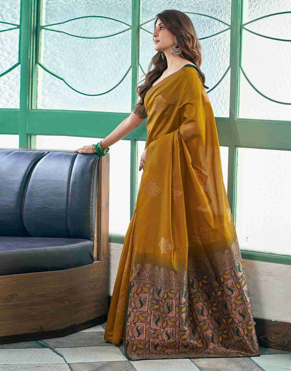 Deserving Mustard Soft Silk Saree With Designer Blouse Piece - Image 5