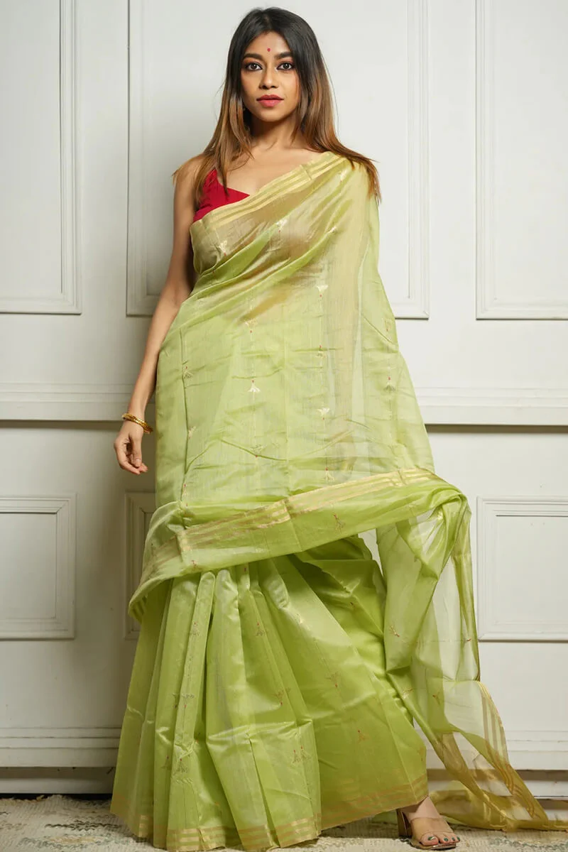 Deserving Pista Cotton Silk Saree With Demesne Blouse Piece - Image 3