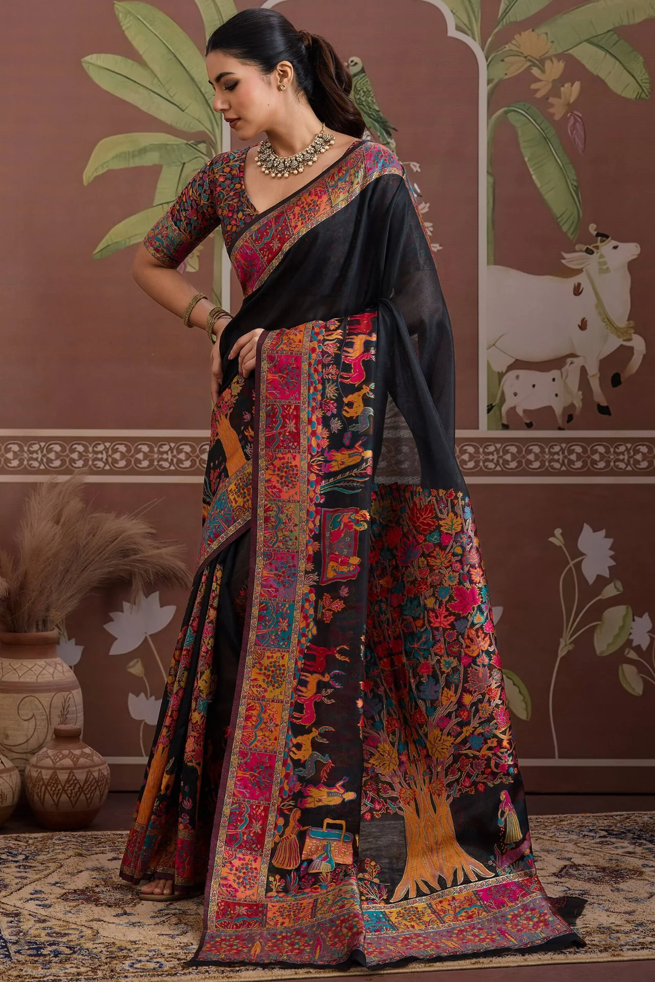 Designer Black Pashmina saree With Enticing Blouse Piece - Image 3