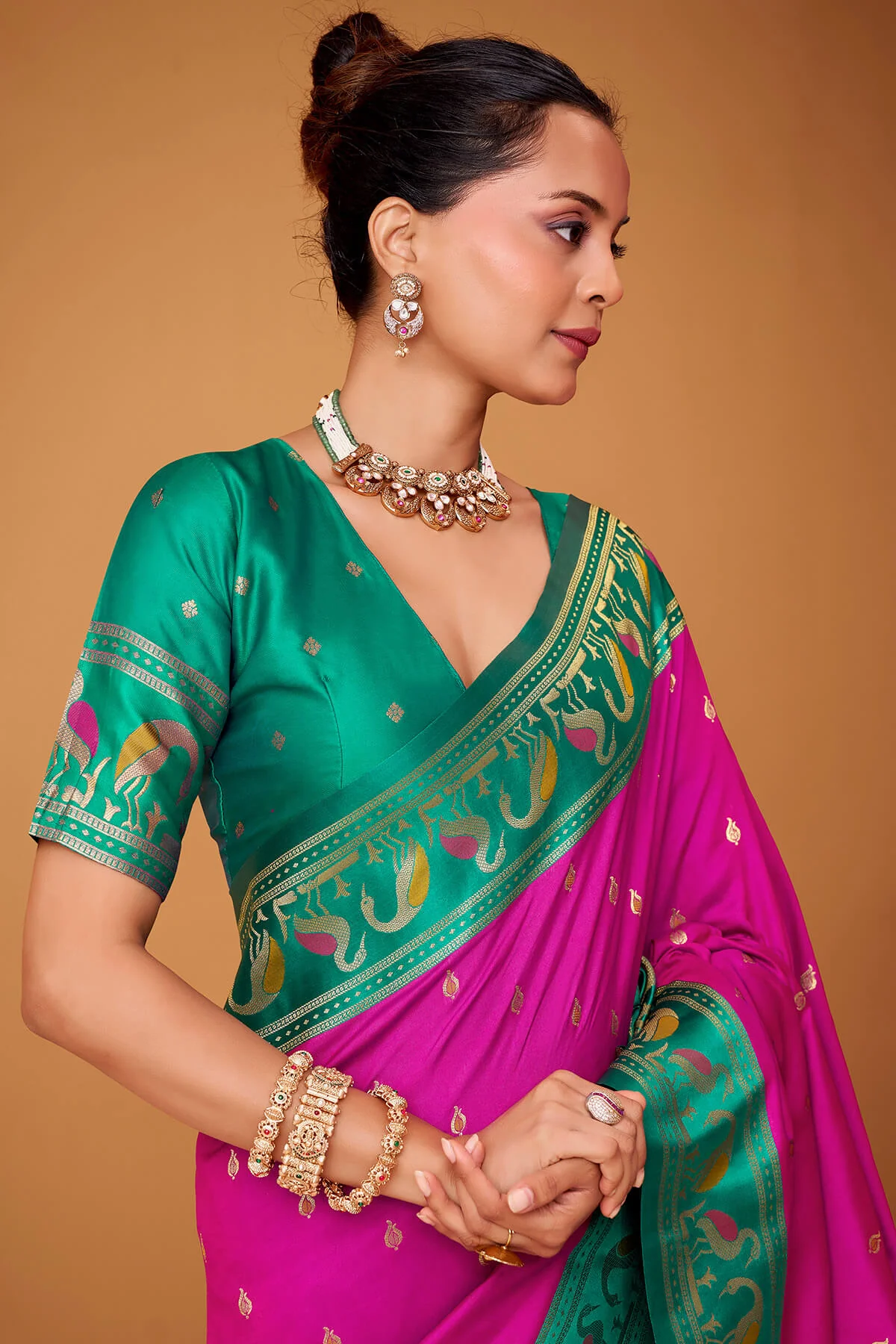 Designer Magenta Banarasi Satin Silk Saree With Preferable Blouse - Image 2