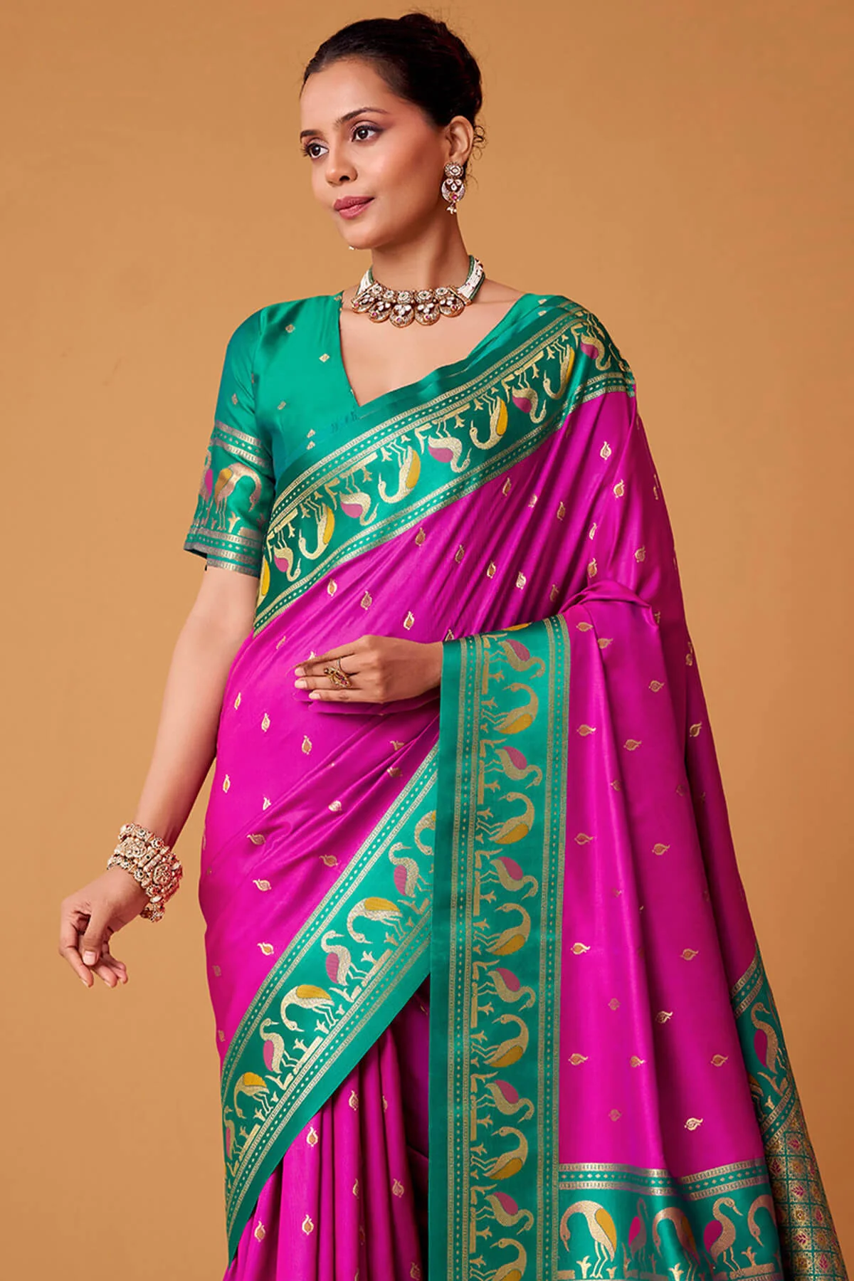 Designer Magenta Banarasi Satin Silk Saree With Preferable Blouse - Image 3