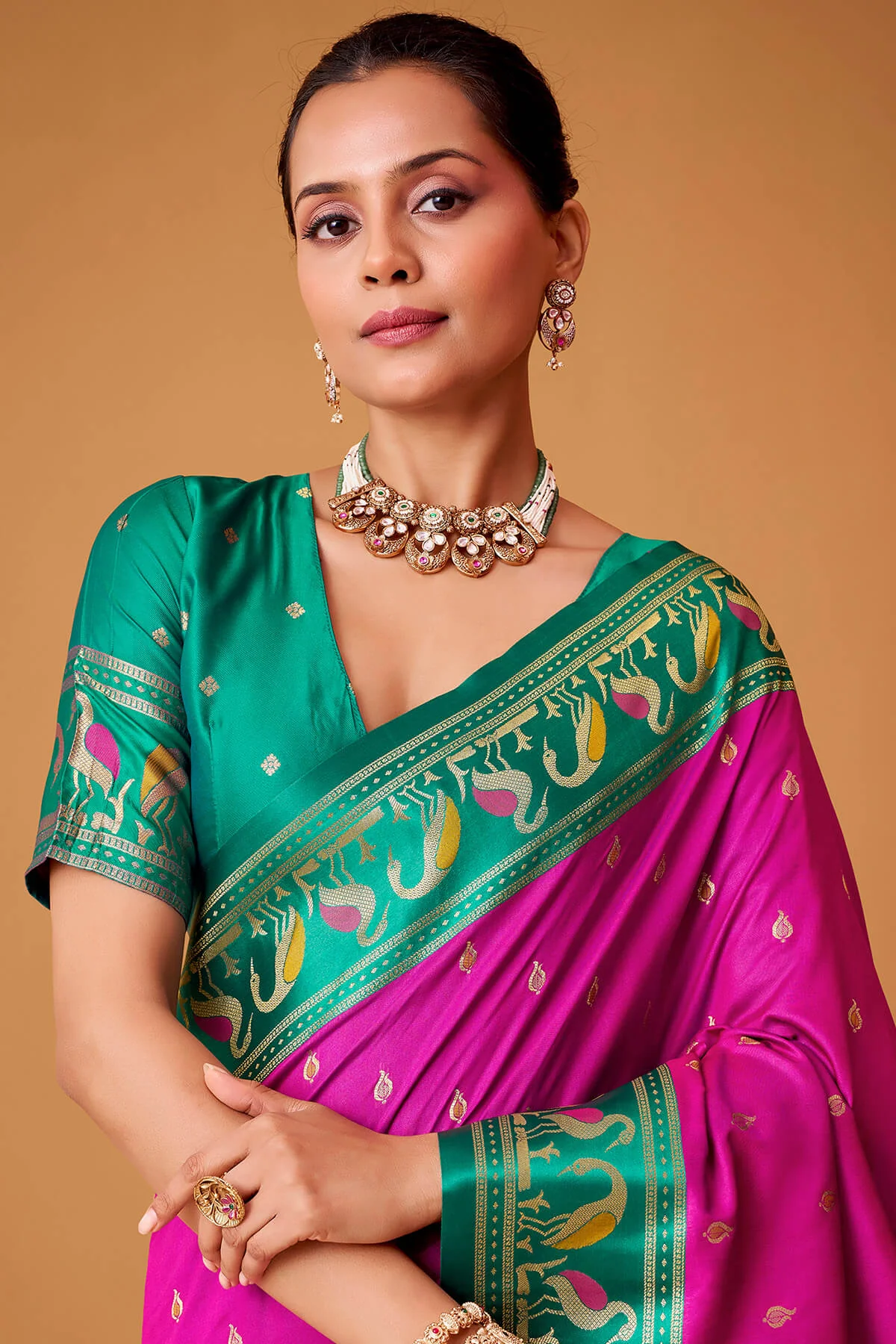 Designer Magenta Banarasi Satin Silk Saree With Preferable Blouse - Image 4