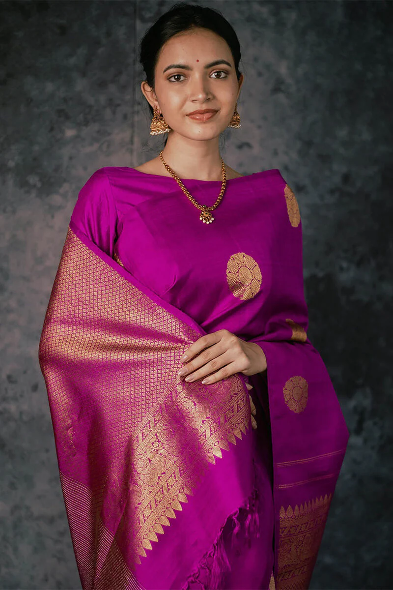 Designer Magenta Soft Silk Saree With Sensational Blouse Piece - Image 3
