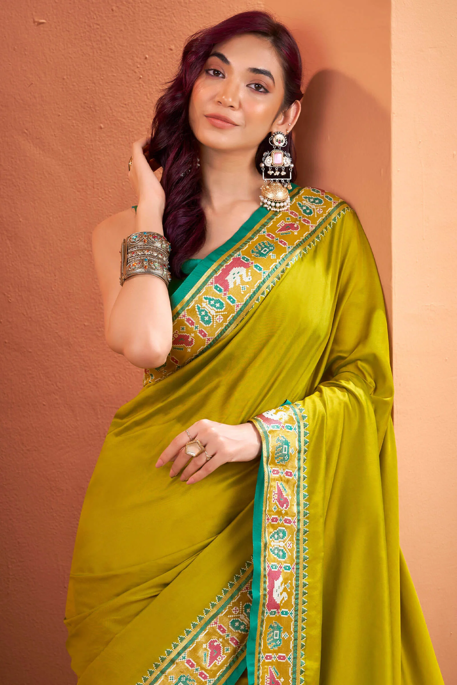 Designer Mustard Patola Silk Saree with Entrancing Blouse Piece - Image 4