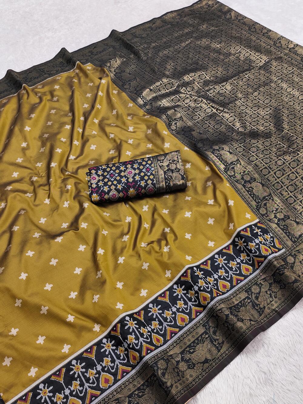 Designer Mustard Pure Zari Weaving Banarasi Silk Saree With Lustrous Blouse Piece
