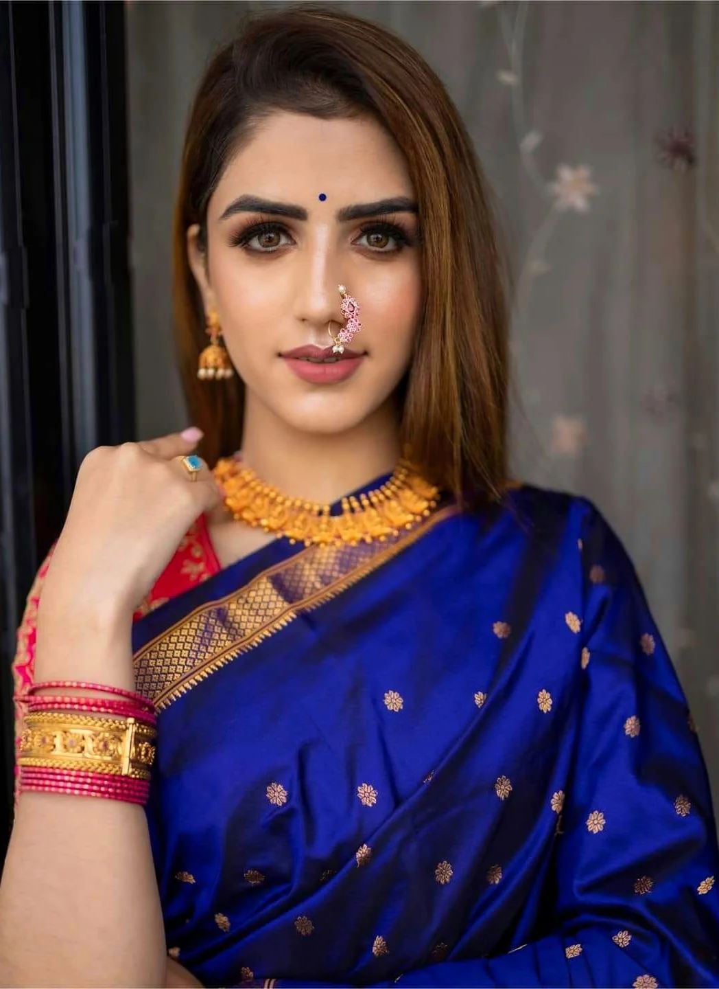 Designer Royal Blue Paithani Silk Saree With Flameboyant Blouse Piece - Image 5