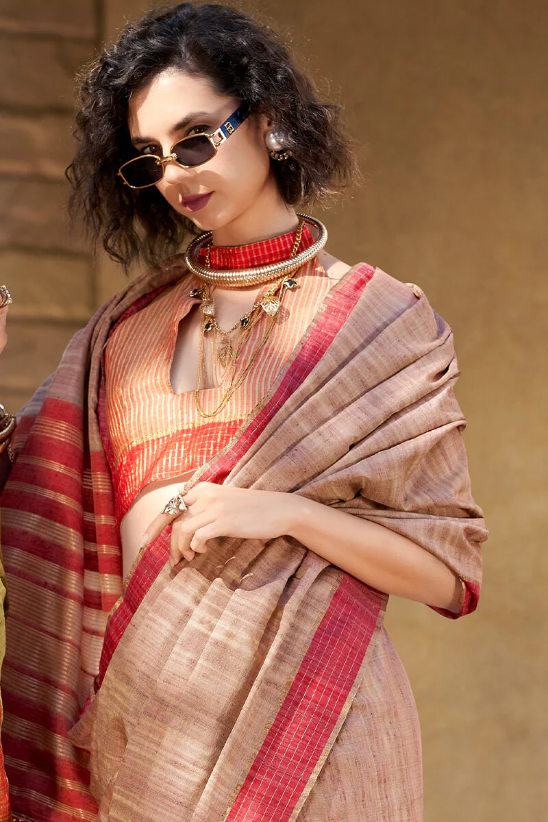 Desirable Lavender Cotton Silk Saree With Exquisite Blouse Piece - Image 3