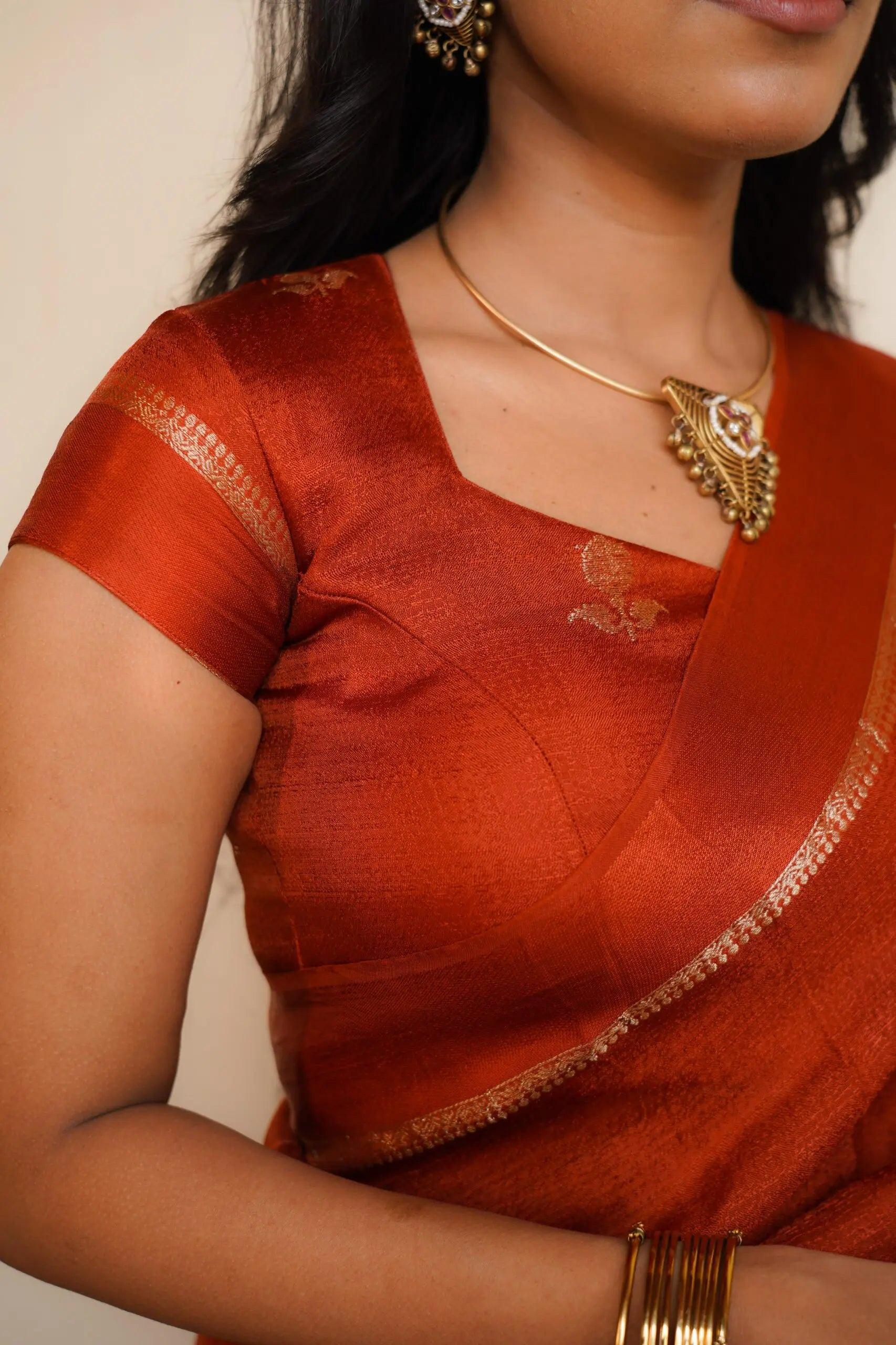 Desirable Orange Banarasi Khadi Silk Saree With Desiring Blouse Piece - Image 3