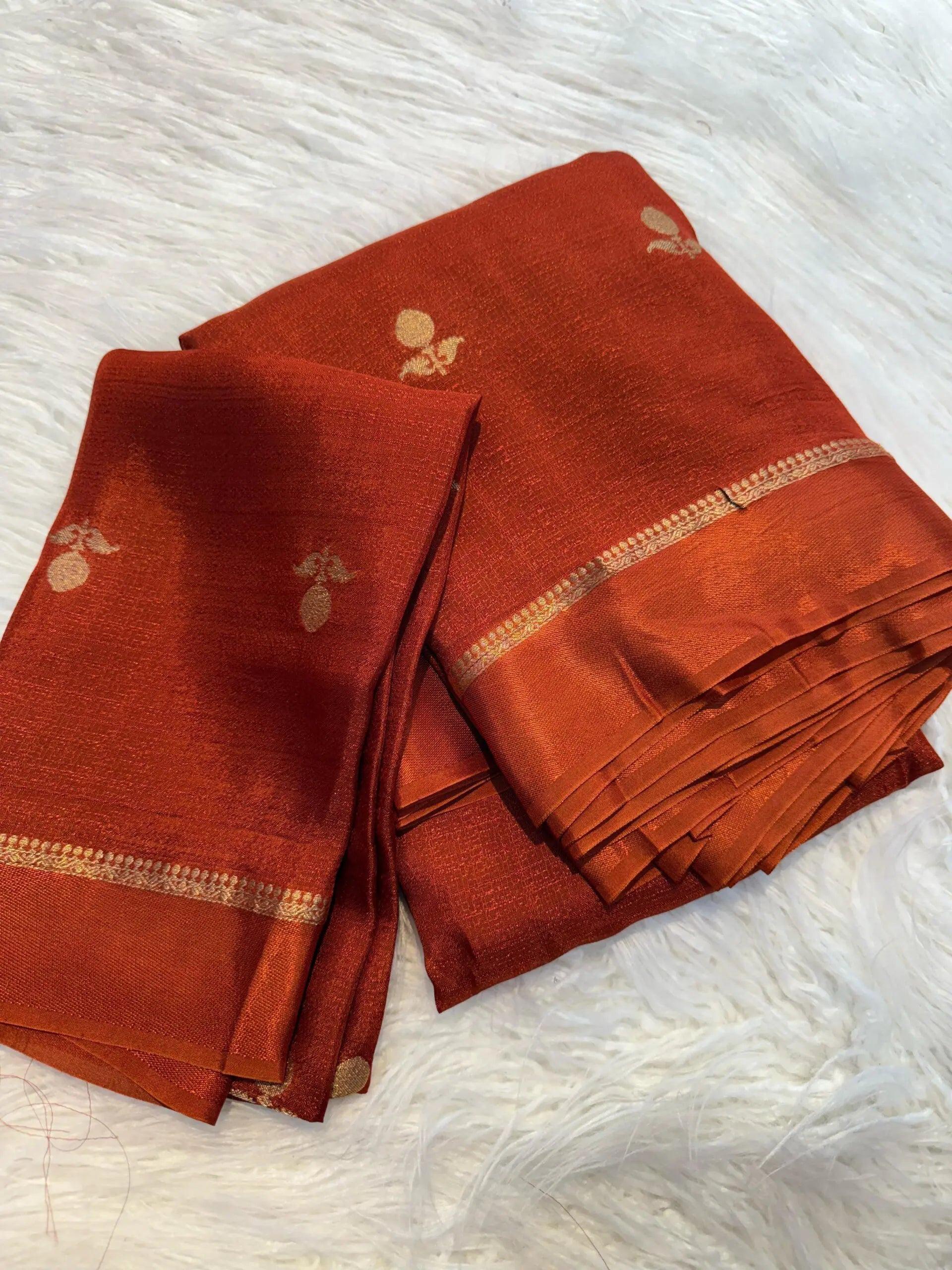 Desirable Orange Banarasi Khadi Silk Saree With Desiring Blouse Piece - Image 4