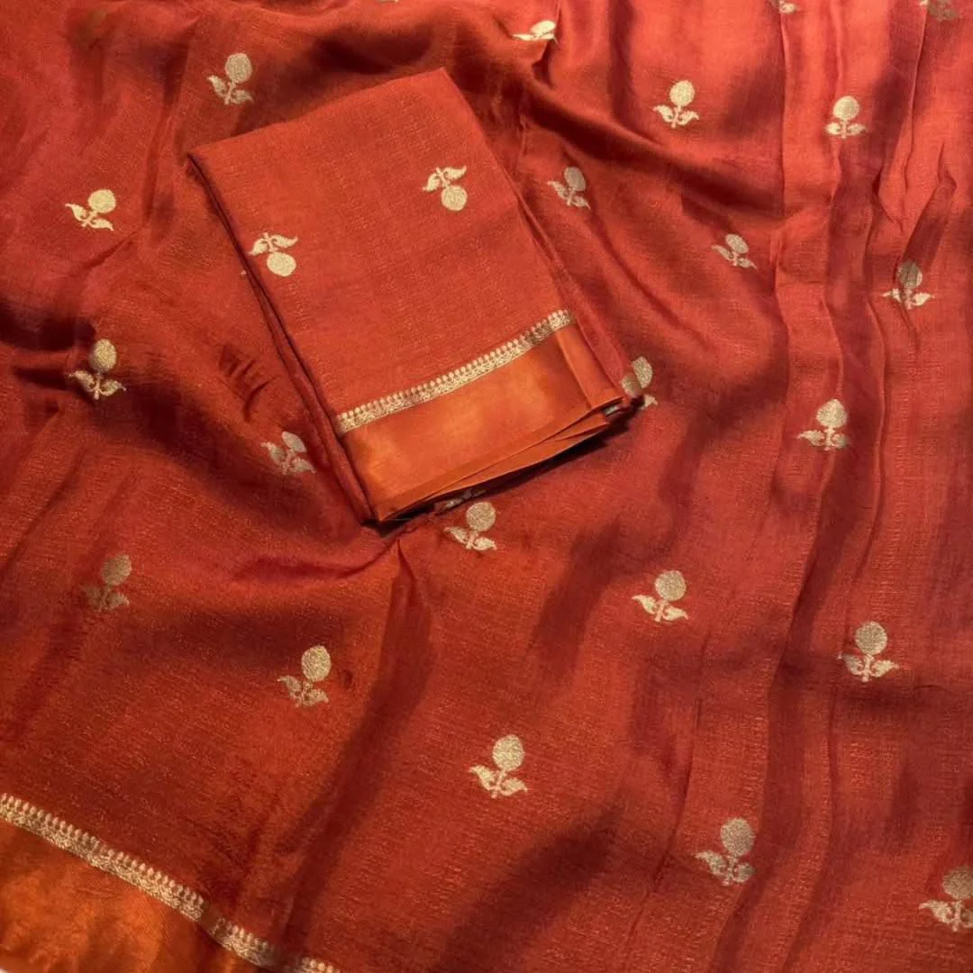 Desirable Orange Banarasi Khadi Silk Saree With Desiring Blouse Piece - Image 6