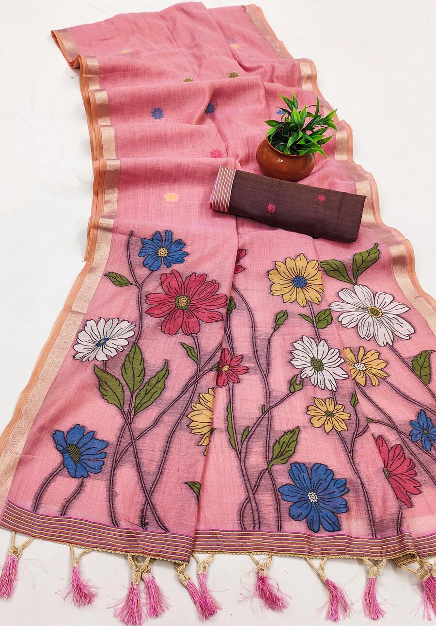 Desirable Pink Pure Munga Cotton Silk Saree With Quintessential Blouse Piece - Image 2