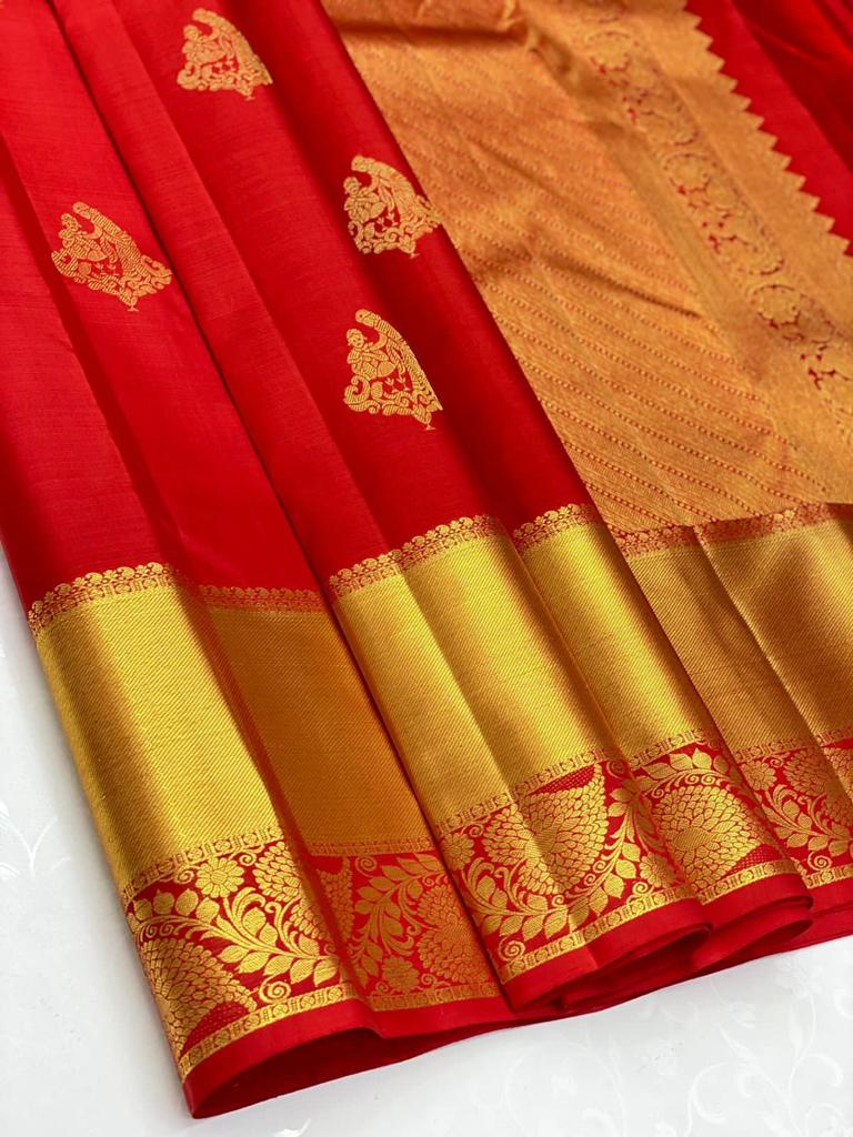 Desirable Red Soft Banarasi Silk Saree With Classic Blouse Piece - Image 5