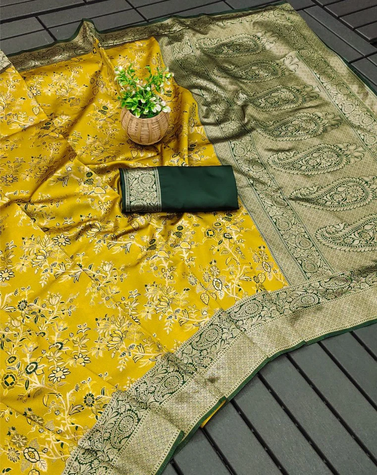 Desiring Yellow Soft Silk Saree With Blissful Blouse Piece - Image 4