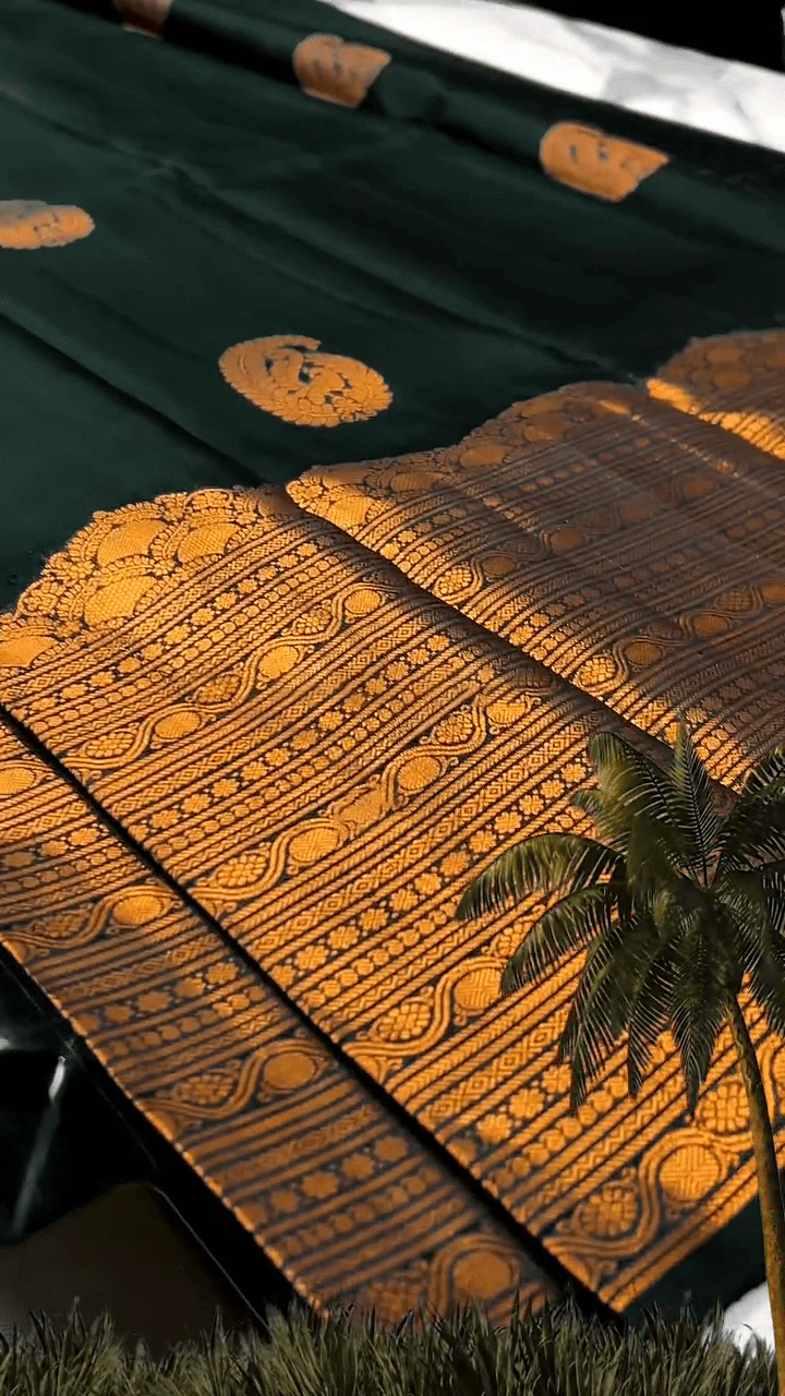 Desuetude Dark Green Soft Banarasi Silk Saree With Gorgeous Blouse Piece - Image 8