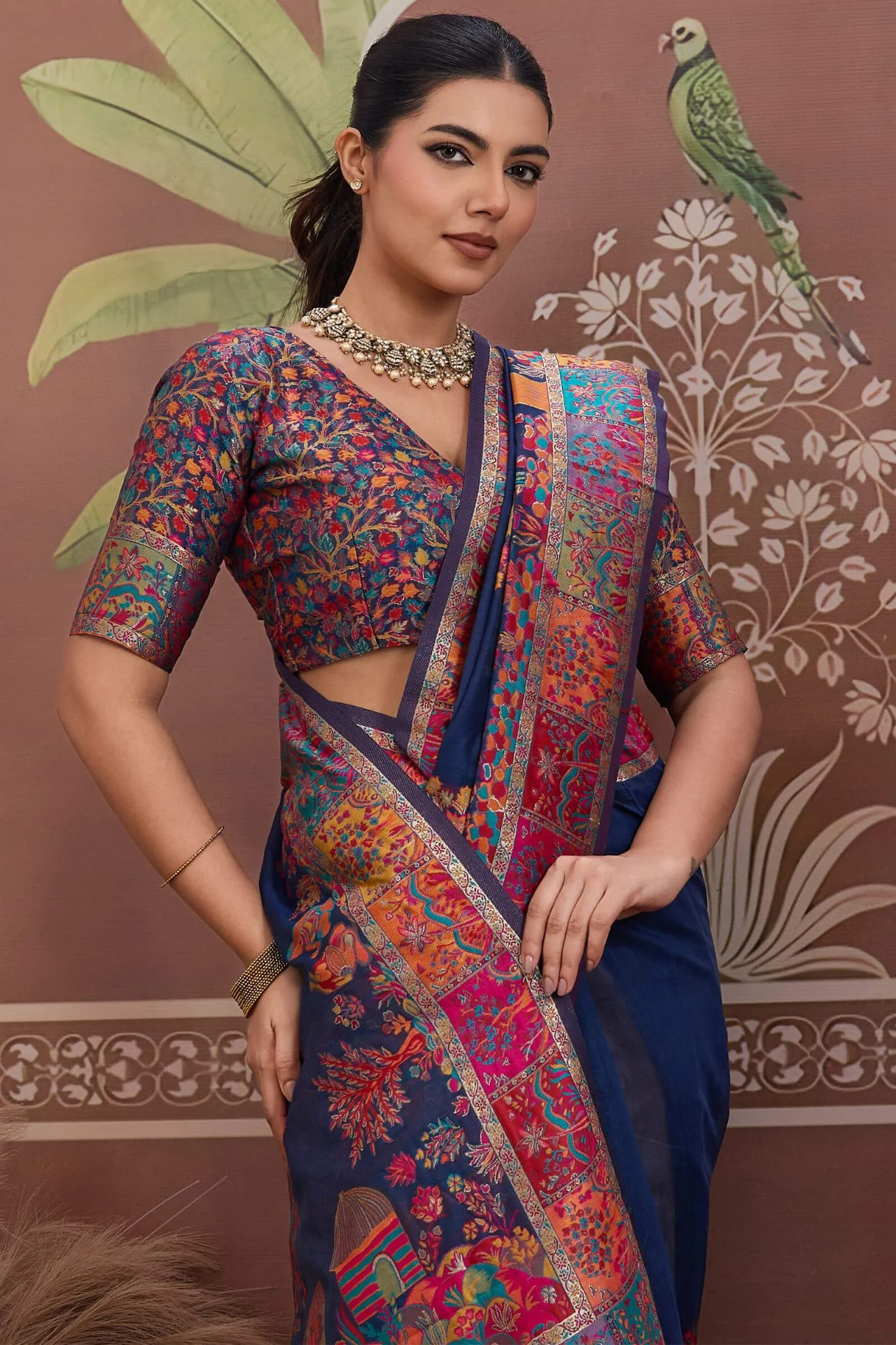 Desuetude Navy Blue Pashmina saree With Majestic Blouse Piece - Image 2