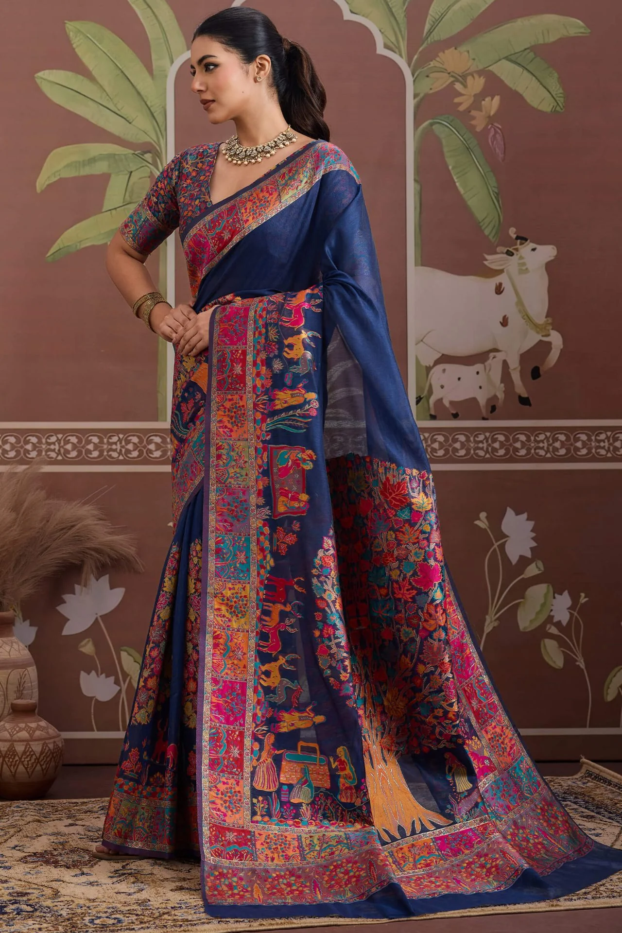 Desuetude Navy Blue Pashmina saree With Majestic Blouse Piece - Image 5