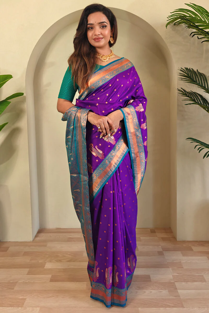Desuetude Purple Soft Banarasi Silk Saree With Beauteous Blouse Piece - Image 4