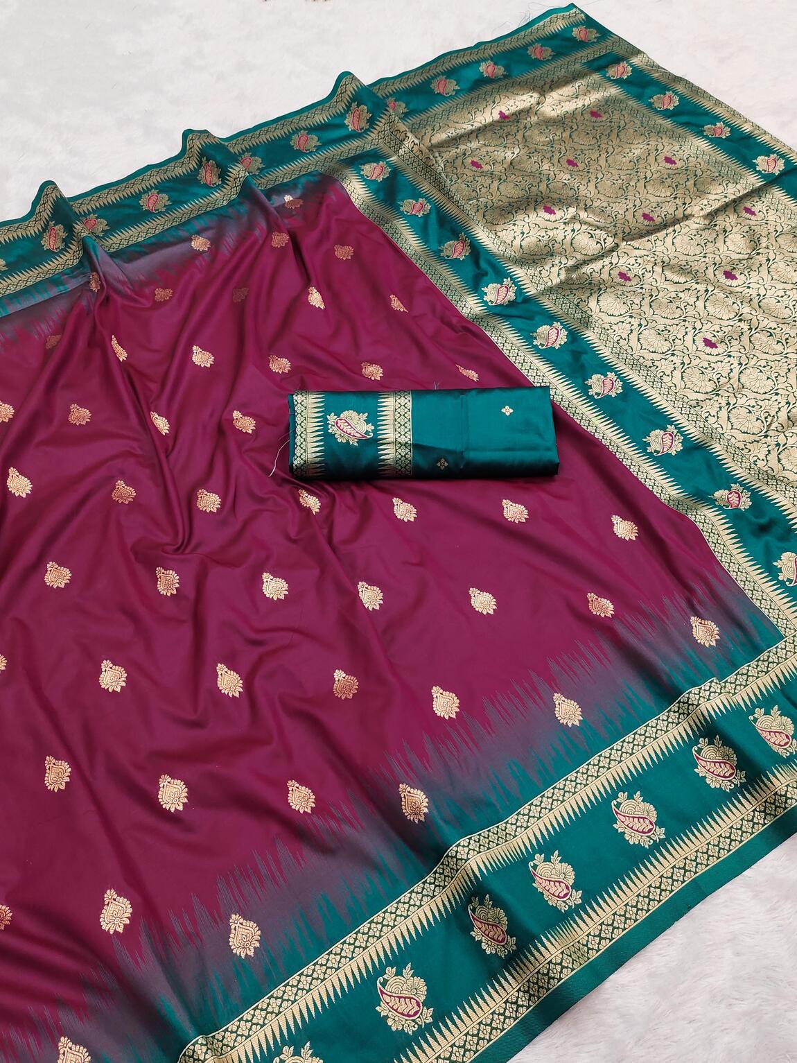 Desuetude Wine Soft Banarasi Silk Saree With Most Stunning Blouse Piece - Image 2