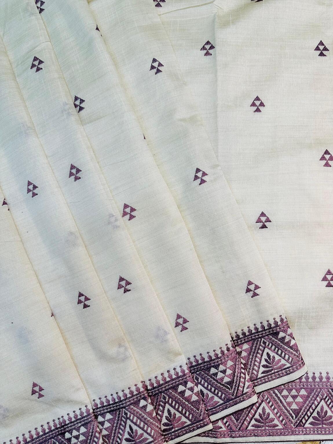 Desultory Off White Embroidery Work Tussar Silk Saree With Vibrant Blouse Piece - Image 2