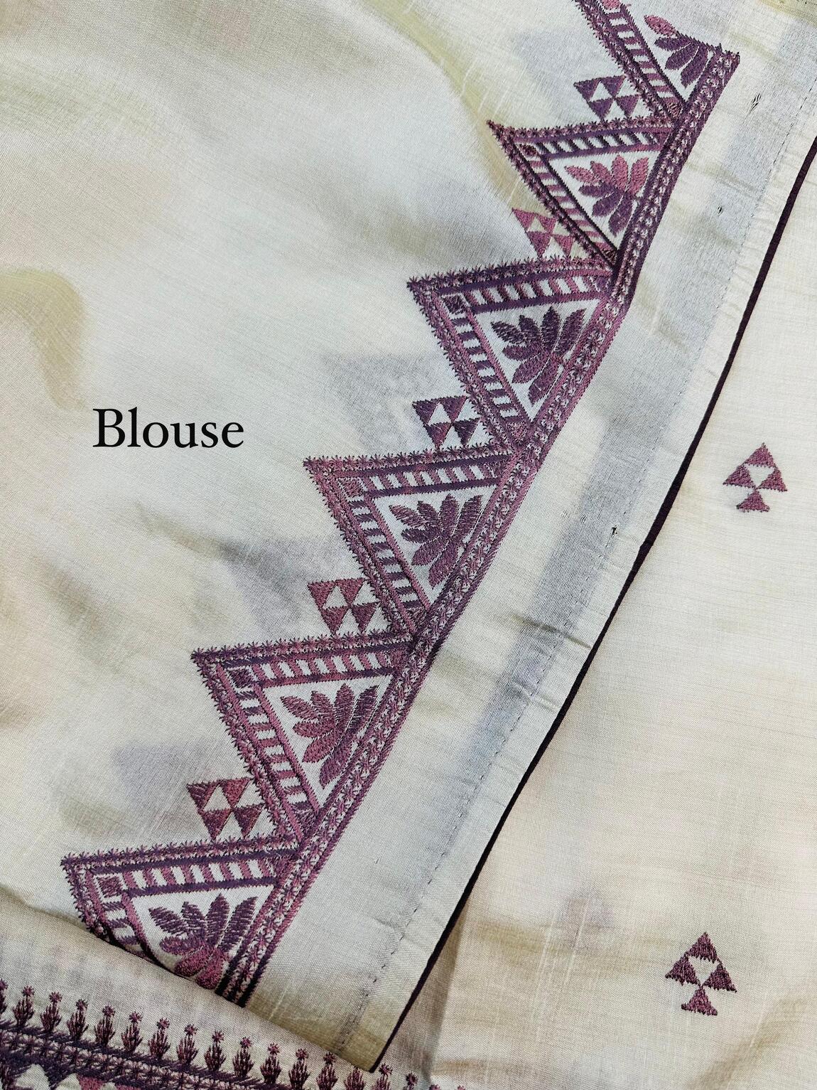 Desultory Off White Embroidery Work Tussar Silk Saree With Vibrant Blouse Piece - Image 5
