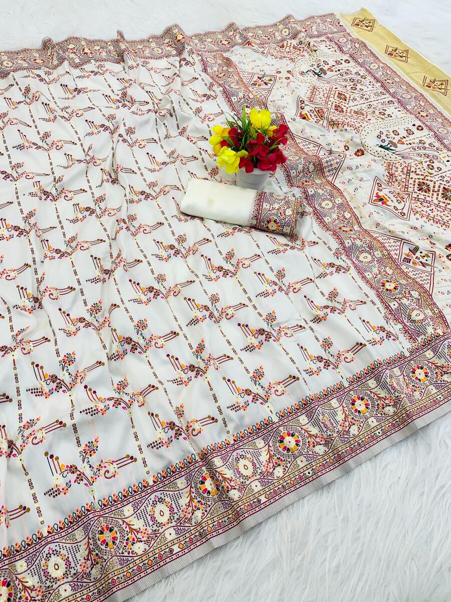Diaphanous Off White Nylon Dola Pashmina Saree With Zephyr Blouse Piece - Image 2